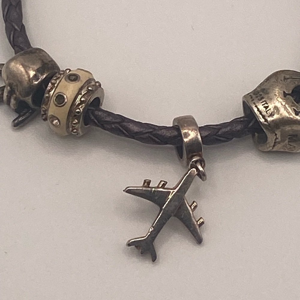 Pandora Purple Braided Leather Charm Bracelet with Mixed Metal Charms - Picture 3 of 5